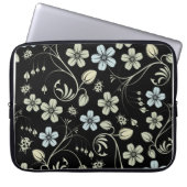 Vintages Blumenmuster mit Ladybugs auf schwarz Laptopschutzhülle (Vorderseite)