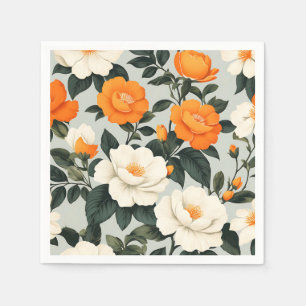 Vintages Blumenmuster mit orangefarbenen Blüten Serviette