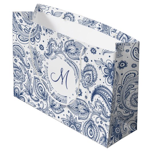 Vintages Blumenmuster Monogram L Geschenkbeutel Große Geschenktüte (Rückseite Schrägansicht)