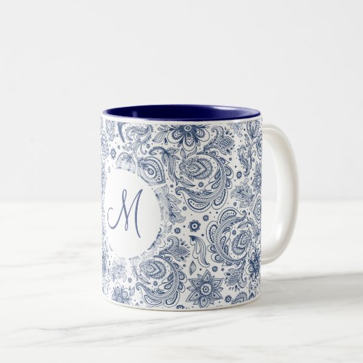Vintages Blumenmuster Monogramm 2-Töne Tasse (VorderseiteRechts)