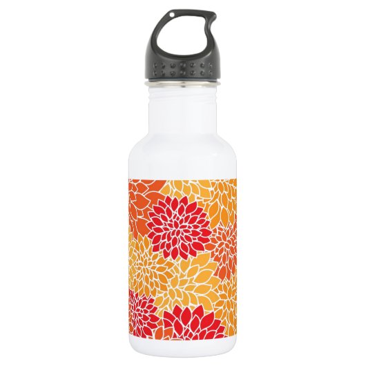 Vintages Blumenmuster Orange Red Dahlias Blume Edelstahlflasche (Vorderseite)