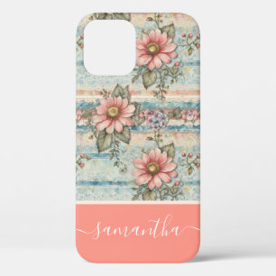 Vintages Blumenmuster Peach-Individuelle Name Case-Mate iPhone Hülle