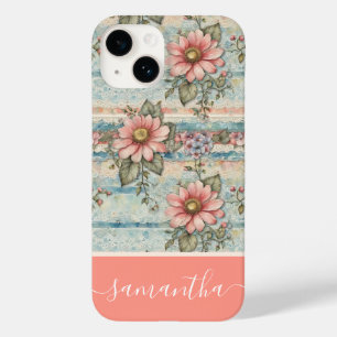 Vintages Blumenmuster Peach-Individuelle Name Case-Mate iPhone 14 Hülle