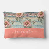 Vintages Blumenmuster Peach-Individuelle Name Zubehörtasche (Rückseite)