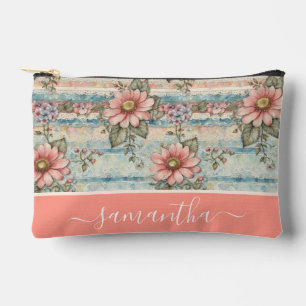 Vintages Blumenmuster Peach-Individuelle Name Zubehörtasche