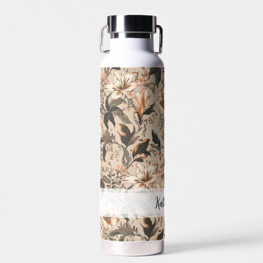 Vintages Blumenmuster Persönliche Wasserflasche Trinkflasche (Vorne)
