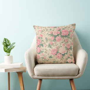 Vintages Blumenmuster - rosa Rosenmuster Kissen