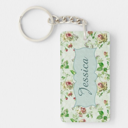 Vintages Blumenmuster Rosen Personalisiert Schlüsselanhänger (Vorderseite)