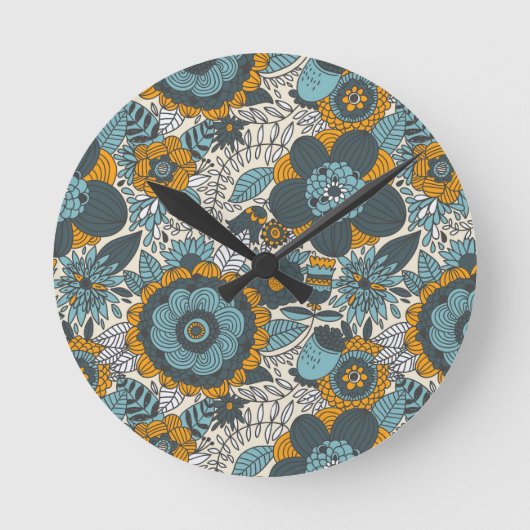 Vintages Blumenmuster Runde Wanduhr (Vorderseite)