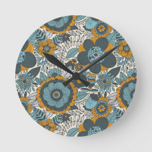 Vintages Blumenmuster Runde Wanduhr