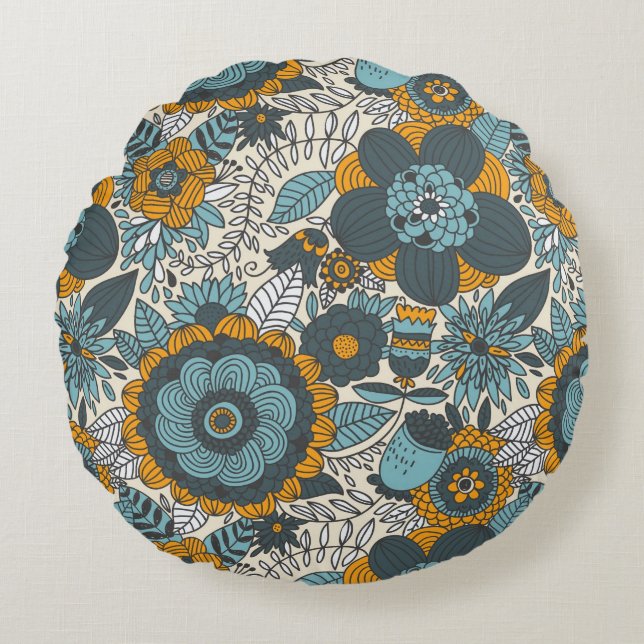 Vintages Blumenmuster Rundes Kissen (Vorderseite)