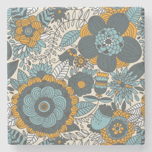 Vintages Blumenmuster Steinuntersetzer (Vorderseite)