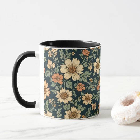 Vintages Blumenmuster Tasse (Mit Donut)