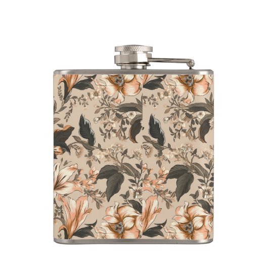 Vintages Blumenmuster Vinyl Wrapped Flask Flachmann (Rückseite)