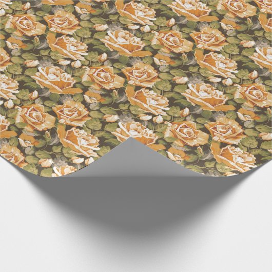 Vintages Blumenmuster von Gelbrosen Geschenkpapier (Ecke)