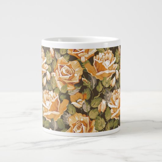 Vintages Blumenmuster von Gelbrosen Jumbo-Tasse (Vorderseite)