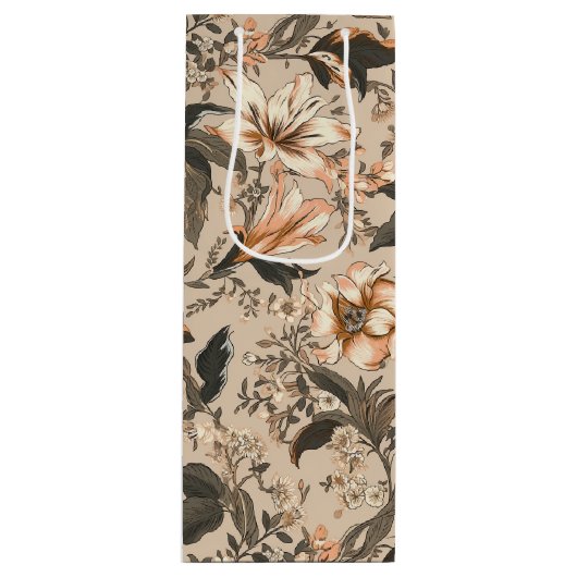 Vintages Blumenmuster Weinbeutel Geschenktüte Für Weinflaschen (Vorderseite)