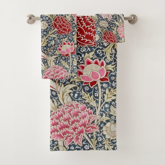 Vintages Blumenmuster, William Morris Badhandtuch Set (Insitu)