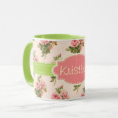 Vintages BlumenName-Rosa-Grün Tasse (Vorderseite Links)