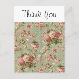 Vintages Blumenpapier, grün rosa Postkarte
