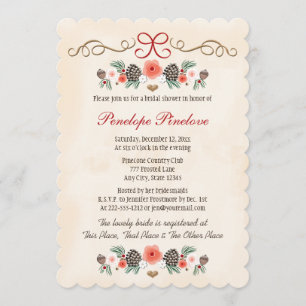 Vintages BlumenPinecone WeihnachtsBrautparty Einladung