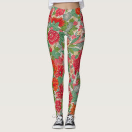 Vintages Blumenrosa Grünes blaues Muster Leggings