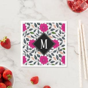 Vintages Blumenrosa Mohnmuster Monogramm Serviette