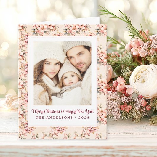 Vintages Blumenrosa Weihnachten individuell anpass Karte