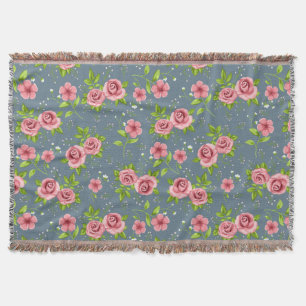 Vintages BlumenRosen-Rosa-Grün-Muster Decke