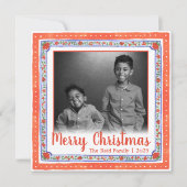 Vintages Blumenrot und blaues Foto Feiertagskarte (Vorderseite)