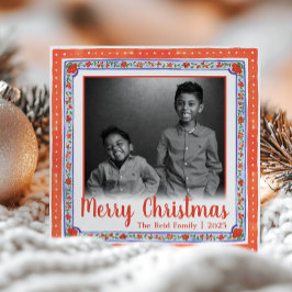 Vintages Blumenrot und blaues Foto Feiertagskarte