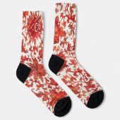 Vintages Blumenrot und Creme Art Socken (Rechts)