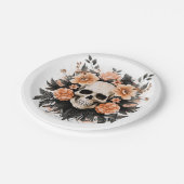 Vintages Blumenschädel Halloween Pappteller (Schrägansicht)