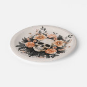 Vintages Blumenschädel Halloween Pappteller (Schrägansicht)