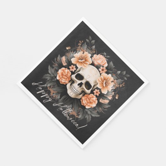 Vintages Blumenschädel Halloween Serviette (Ecke)