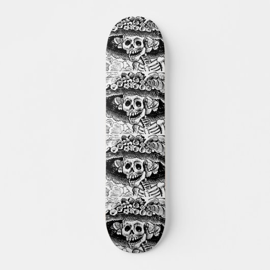 Vintages Blumenschädel Halloween Skateboard (Vorne)