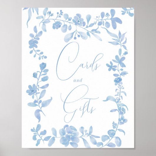 Vintages Blumenschild, blau, französisch, Brautpar Poster (Vorne)