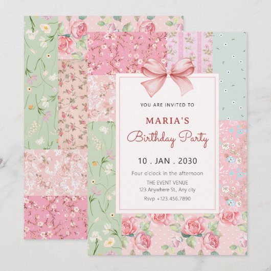 Vintages Blumenschrapbuch Einladung (Vorne/Hinten)