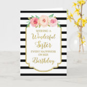 Vintages Blumenschwarzes Stripes Karte (Gelbe Blume)