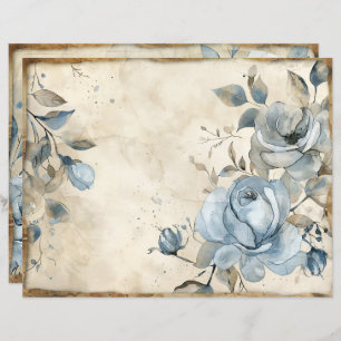 Vintages Blumenstäubepapier mit blauen Rose