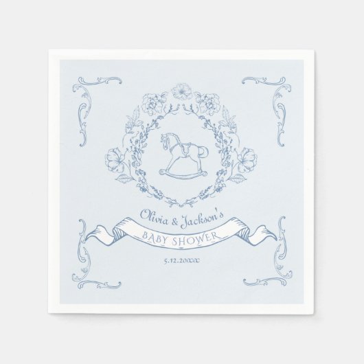 Vintages Blumenstrauß Chinoiserie Kinderdusche bla Serviette (Vorderseite)