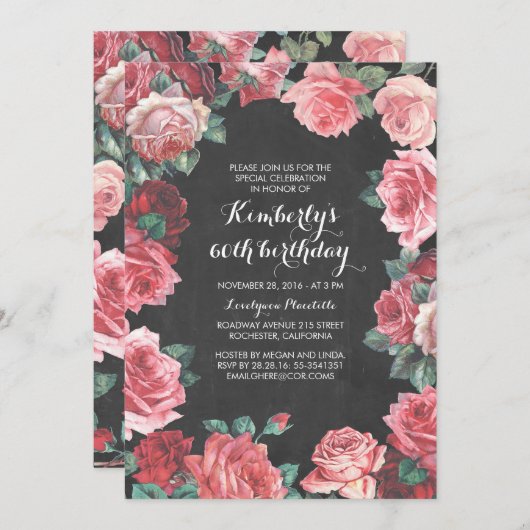 Vintages Blumentafelgeburtstags-Party Einladung (Vorne/Hinten)