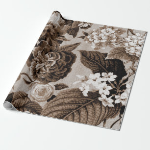 Vintages BlumenToile Gewebe No.1 Sepia-Browns Geschenkpapier