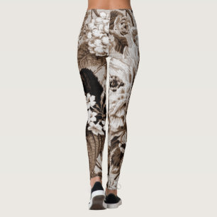 Vintages BlumenToile Gewebe No.1 Sepia-Browns Leggings