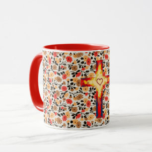 Vintages Blumenvohnkreuz und Herzkreuz Tasse Cup