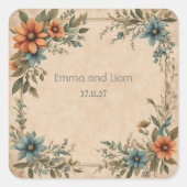 Vintages Blumenweindesign Quadratischer Aufkleber (Vorderseite)
