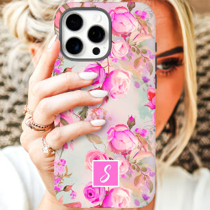 Vintages Blüten und rosa bläserne Monogramm iPhone 16 Pro Max Hülle