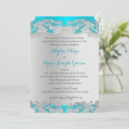 Vintages Blütensilberdesign Einladung (Stehend Vorderseite)