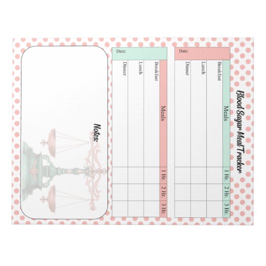 Vintages Blutzuckerprotokoll Notizblock (Vorderseite)