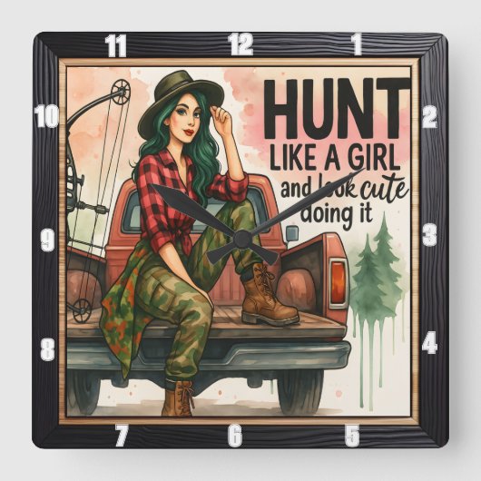 Vintages Bogenschiessen Quadratische Wanduhr (Vorderseite)